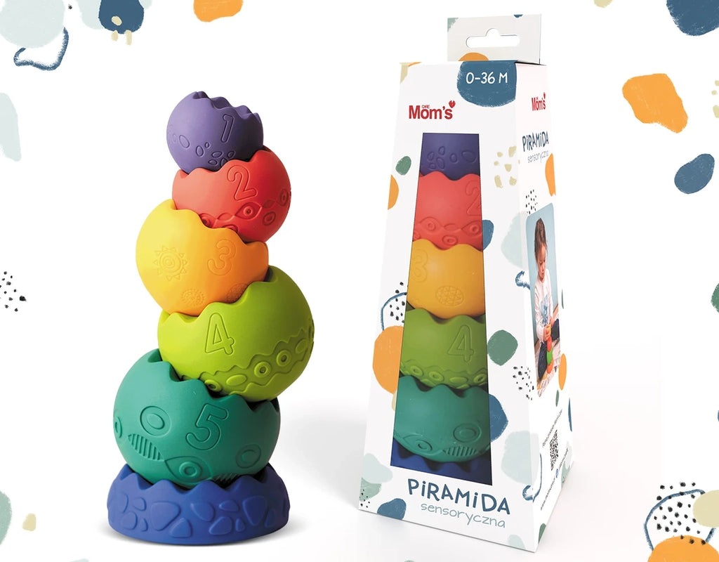 Pastelowa piramida sensoryczna 6 el., od 6 mies.
