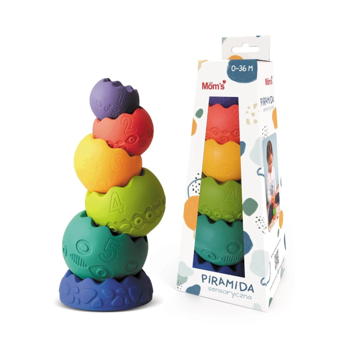 Pastelowa piramida sensoryczna 6 el., od 6 mies.