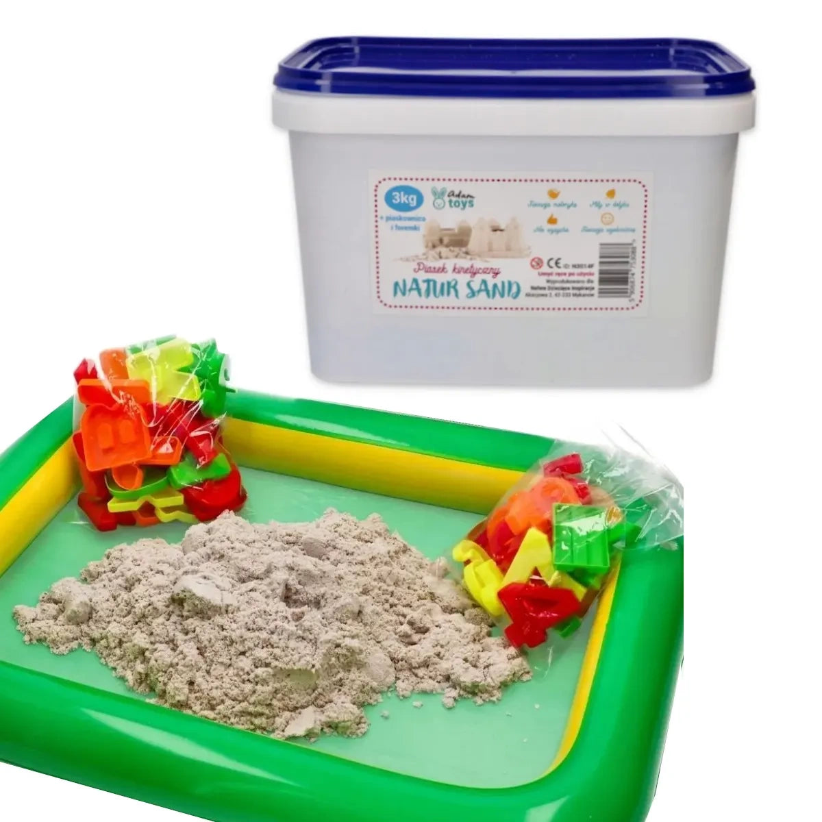 Piasek kinetyczny NaturSand 3 kg z foremkami i piaskownicą, od 3 lat