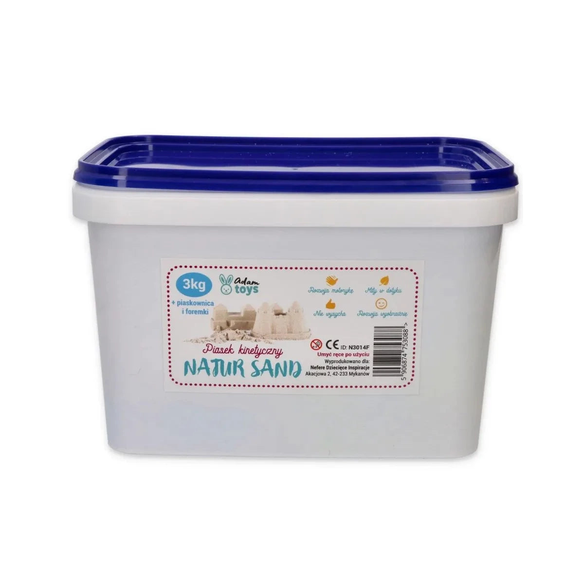 Piasek kinetyczny NaturSand 3 kg z foremkami i piaskownicą, od 3 lat