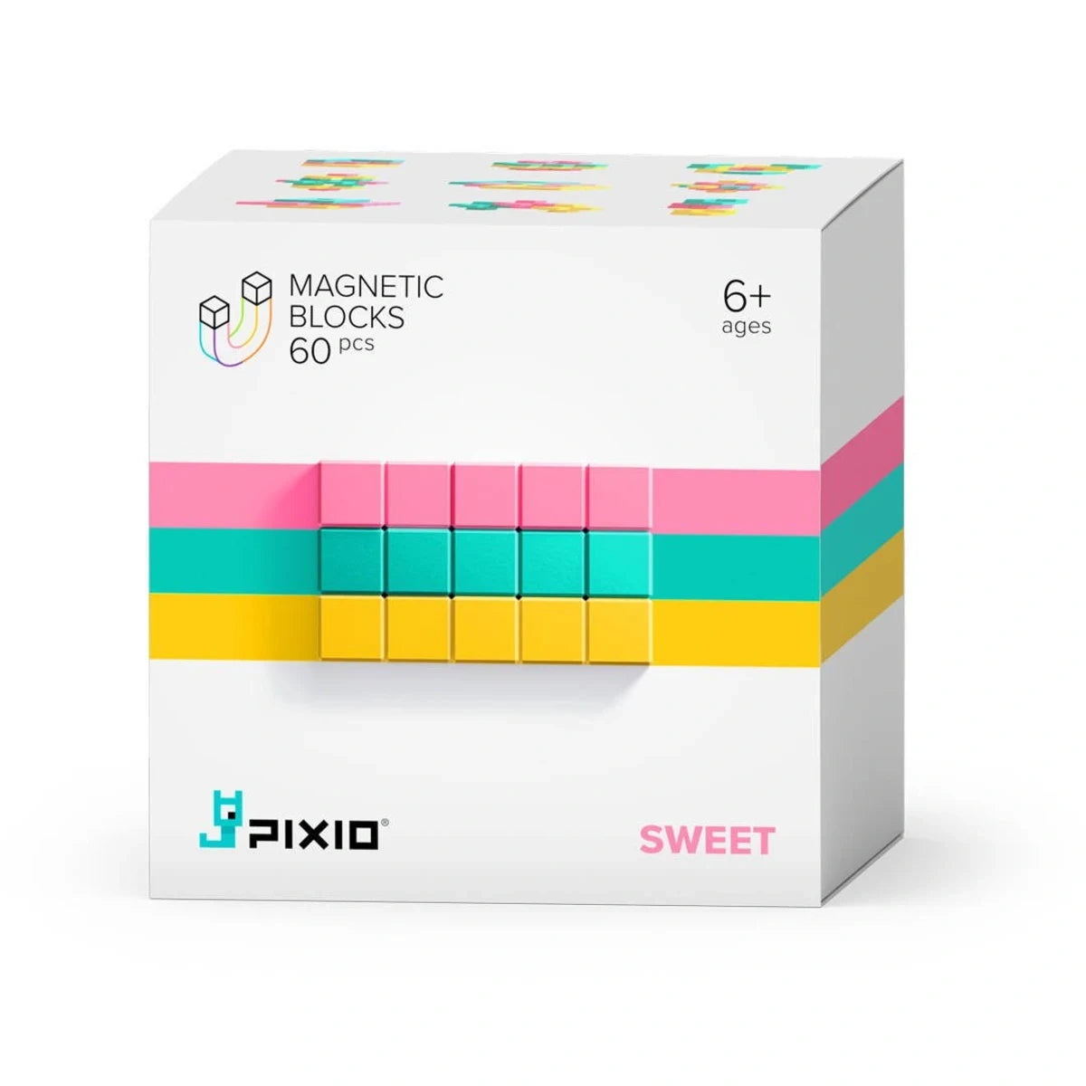 Sweet 60 klocki magnetyczne żółte różowe turkusowe, od 6 lat