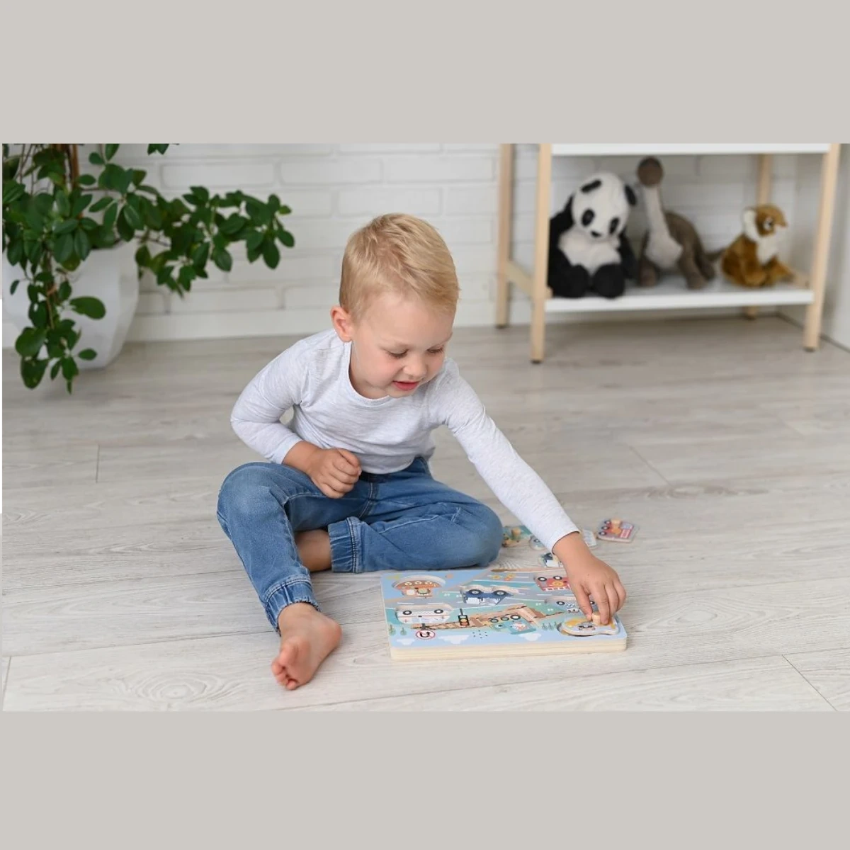 Puzzle dźwiękowe Pojazdy drewniana układanka, od 1 roku