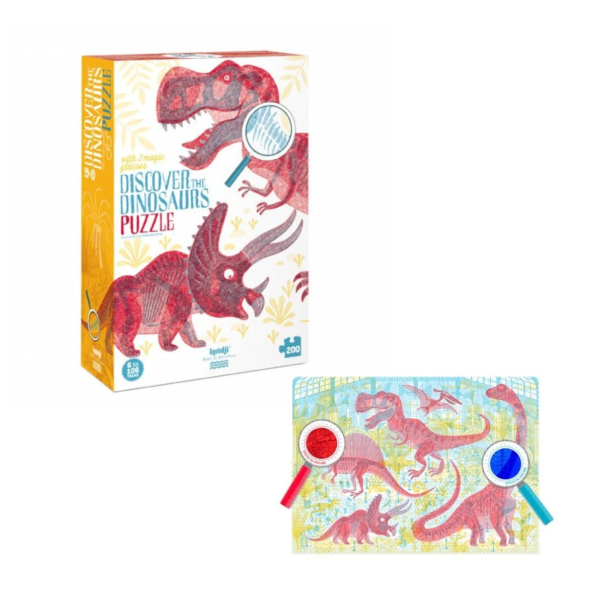 Puzzle edukacyjne Odkryj Dinozaury 200 el. z lupami, od 8 lat