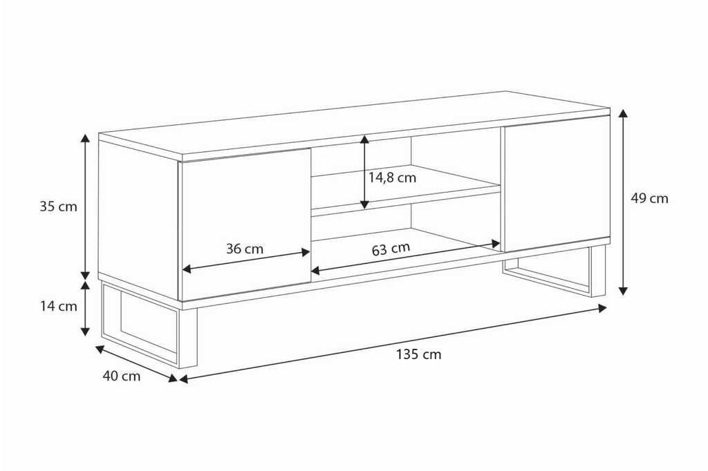 Szafka RTV Focus 135 cm – loft Dąb artisan czarny