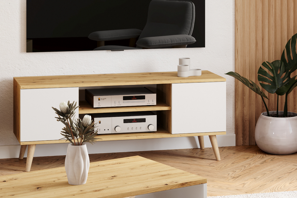 Szafka RTV Focus 135 cm Dąb artisan biały