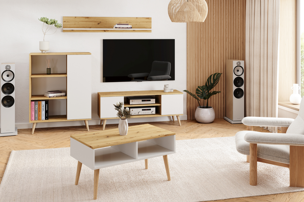 Szafka RTV Focus 135 cm Dąb artisan biały