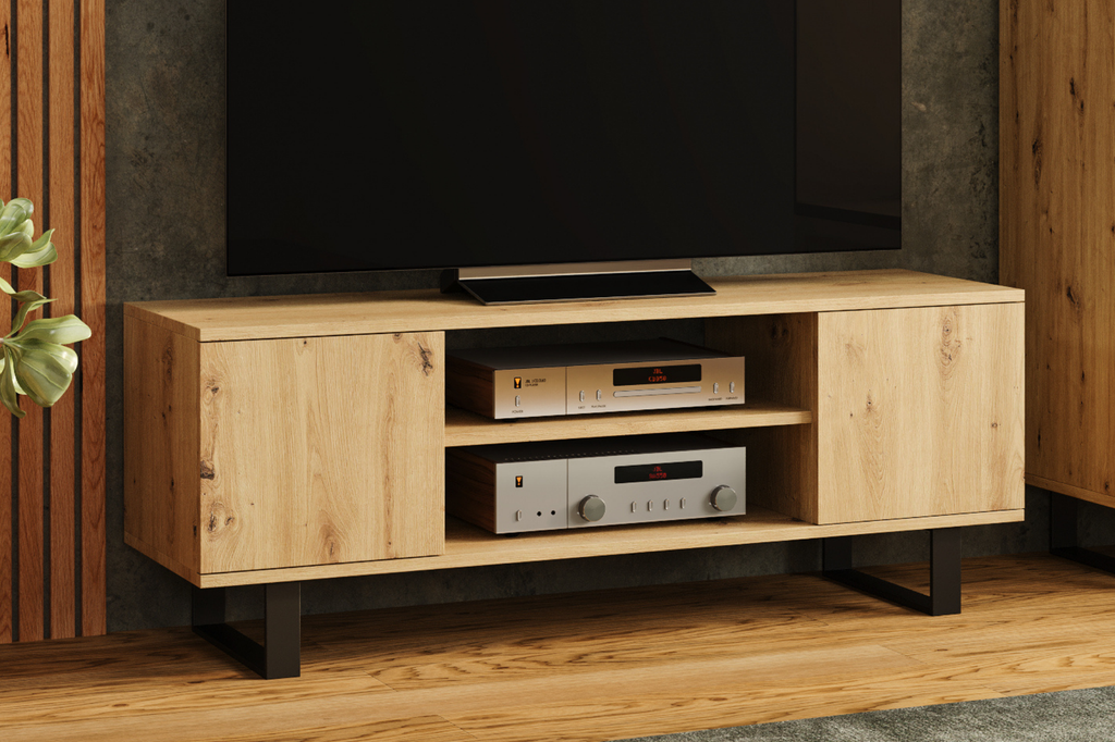 Szafka RTV Focus 155 cm – nogi metalowe Dąb artisan