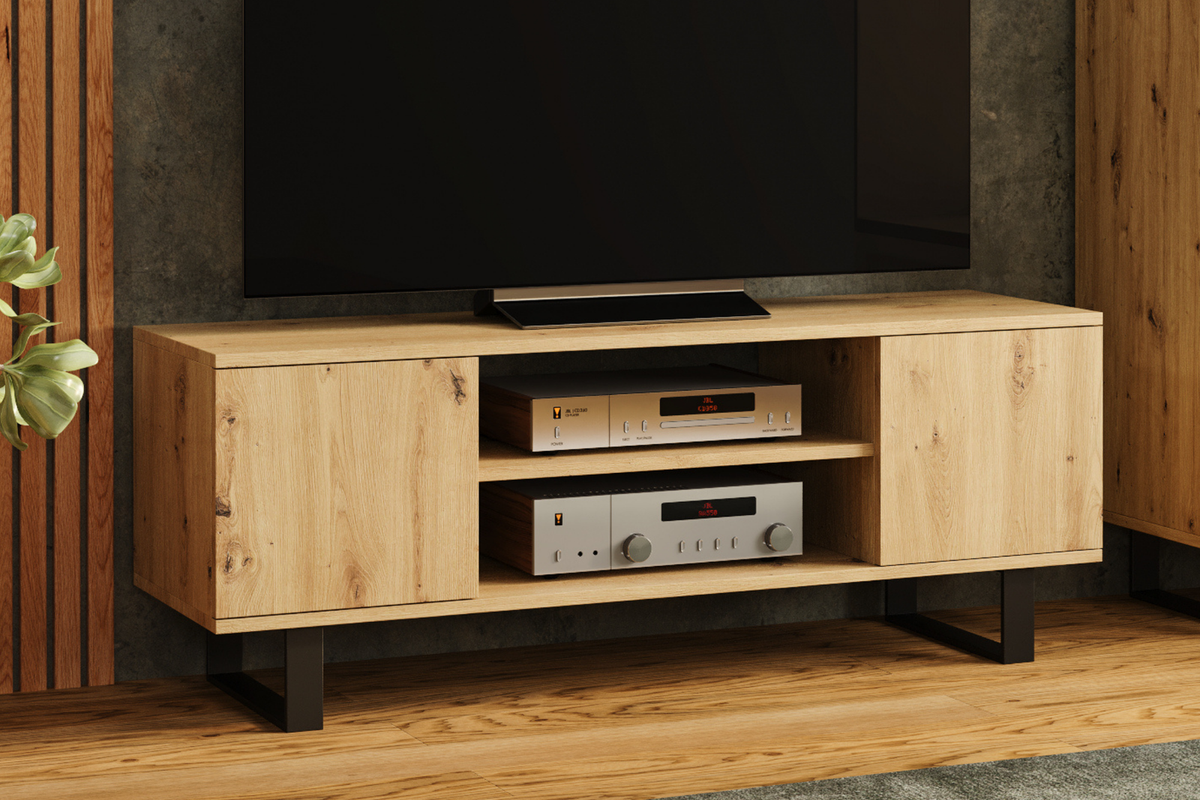 Szafka RTV Focus 155 cm – nogi metalowe Dąb artisan