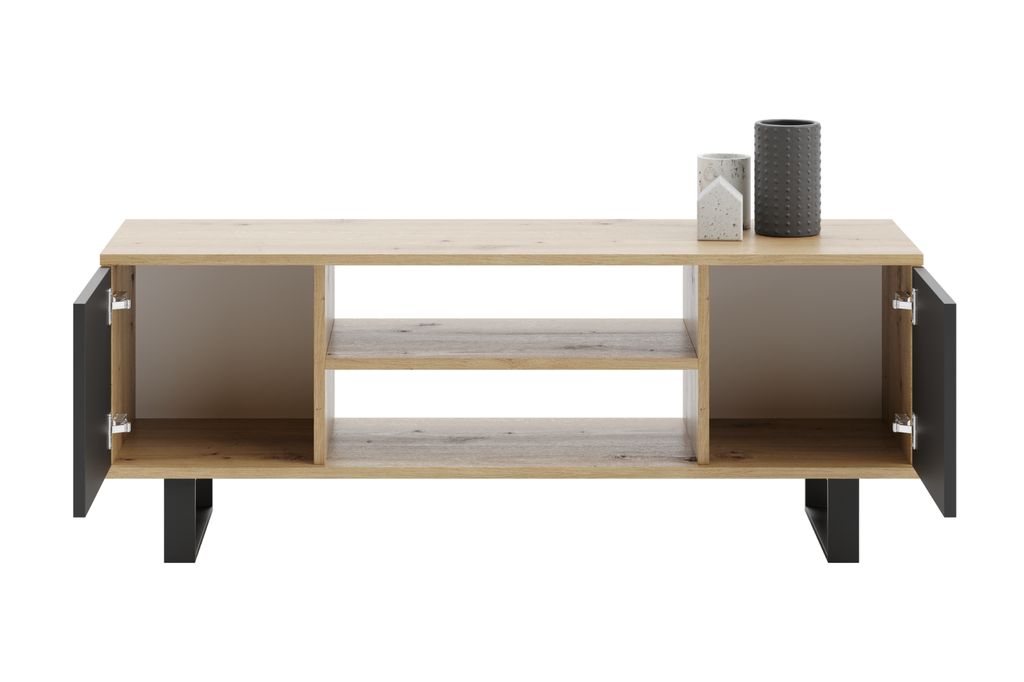 Szafka RTV Focus 155 cm – nogi metalowe Dąb artisan czarny