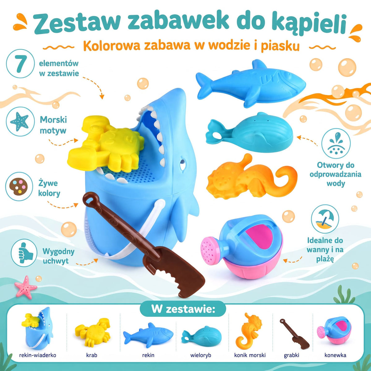Wiaderko do piaskownicy z zabawkami Rekin, od 1 roku
